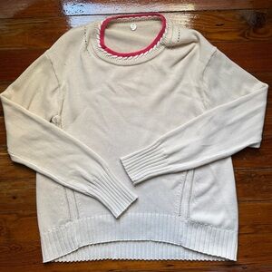 Margaret O'Leary Cream Sweater with Pink Trim